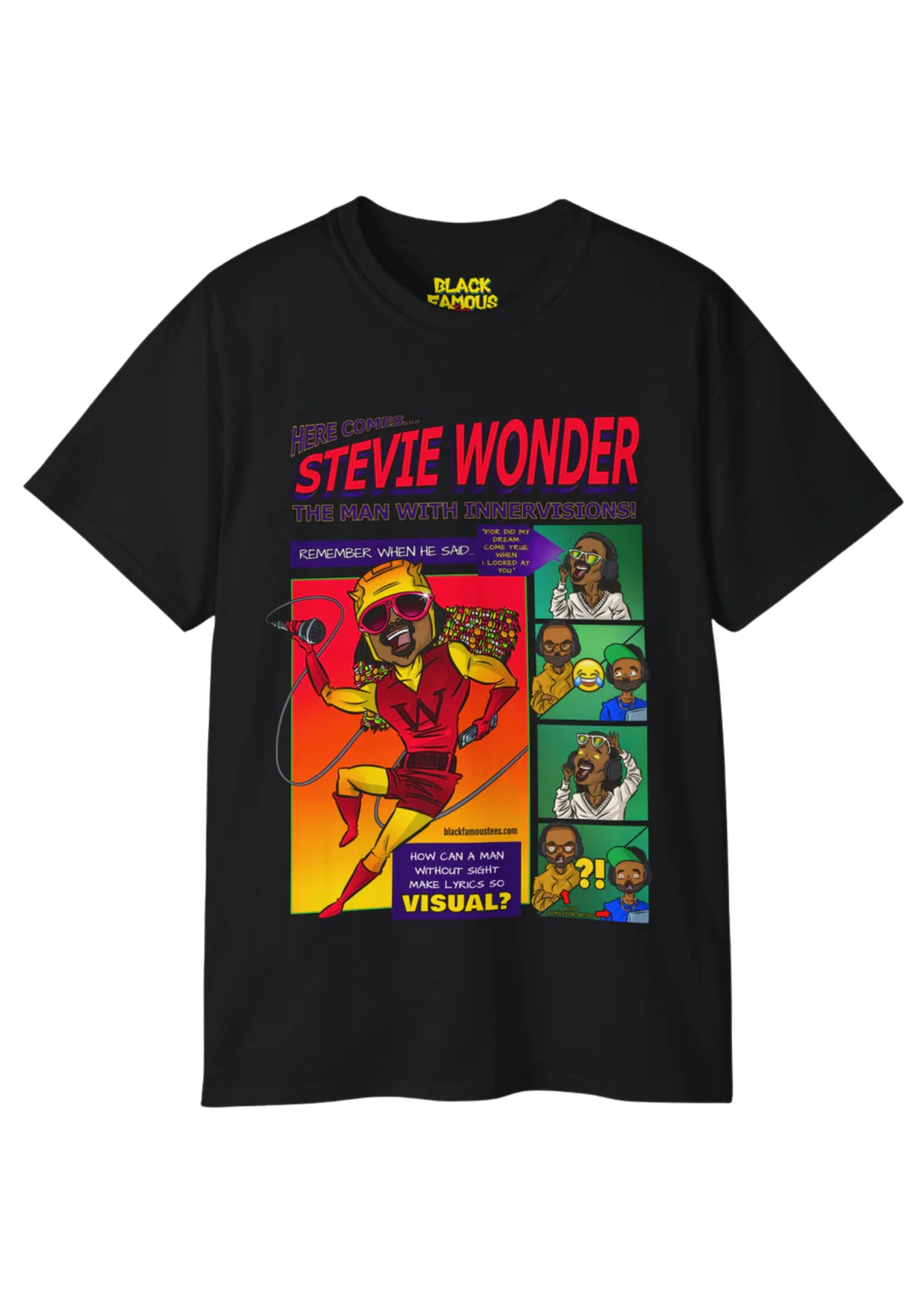 Black Famous Tees Stevie Wonder illustrated T-shirt